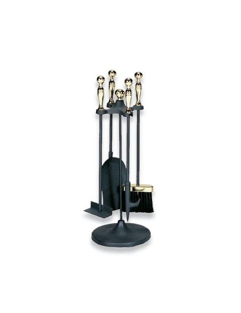 Uniflame 5 Piece Polished Brass/Black Stoveset - F-3084