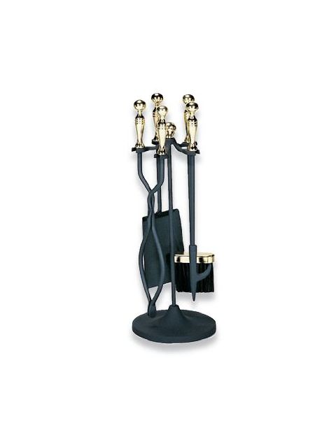 Uniflame 5 Piece Polished Brass/Black Stoveset - F-3083