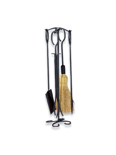 Uniflame 5 Piece Black Wrought Iron Fireset with Ring Handles - F-1187