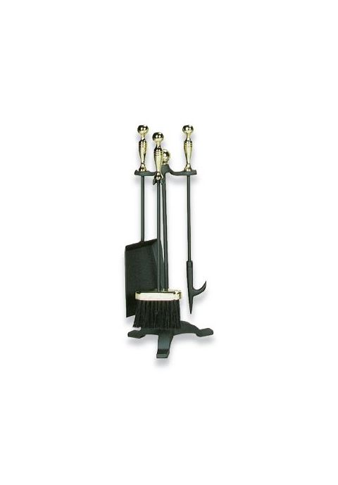 Uniflame 4 Piece Polished Brass/Black Fireset with Ball Handle