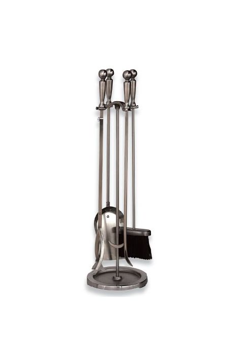 Uniflame 5 Piece Satin Pewter Fireset with Ball Handles - F-7512