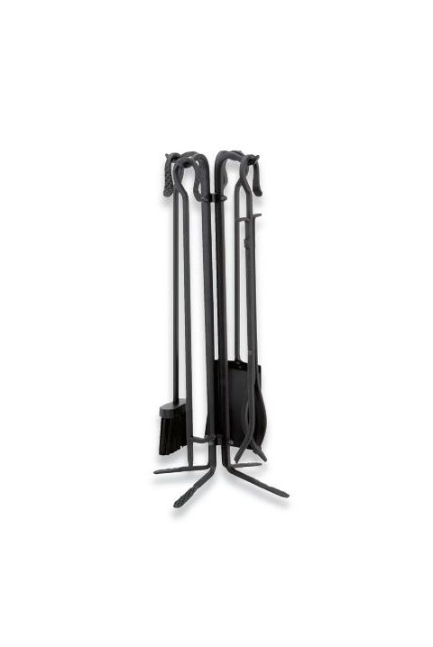 Uniflame 5 Piece Black Wrought Iron Fireset with Crook Handles