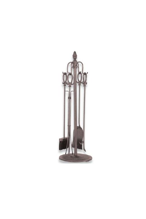 Uniflame 5 Piece Vintage Copper Fireset with Bow Loop Handles - F-1446