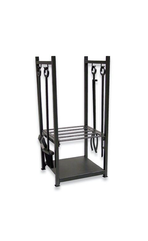 Uniflame Black Wrought Iron Log Rack with Tools - W-1052