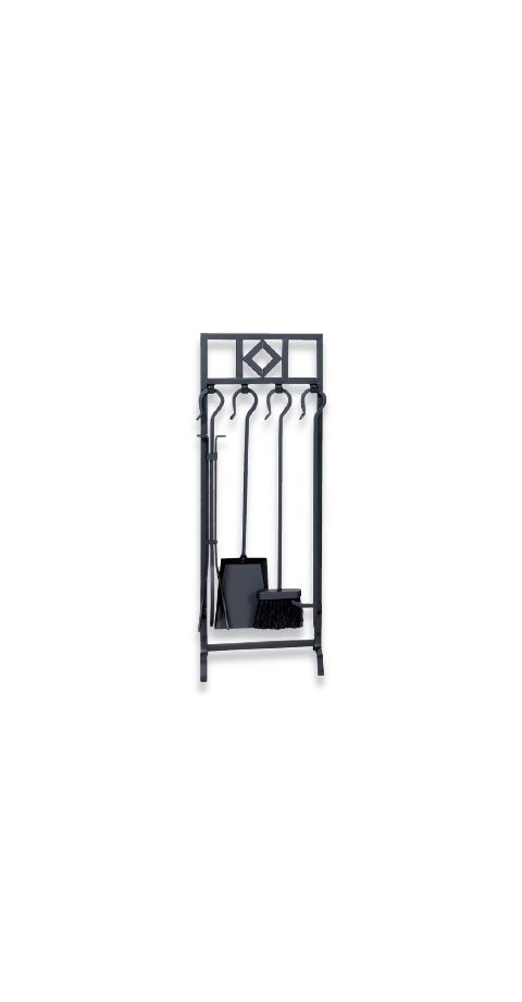 Uniflame 5 Piece Black Wrought Iron Inline Fireset with Diamond Design